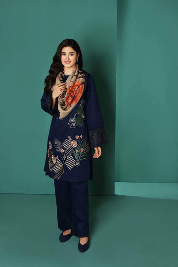 3 Piece Unstitched Heavy Embroidered Dhanak Suit With Digital Printed Woolen Shawl